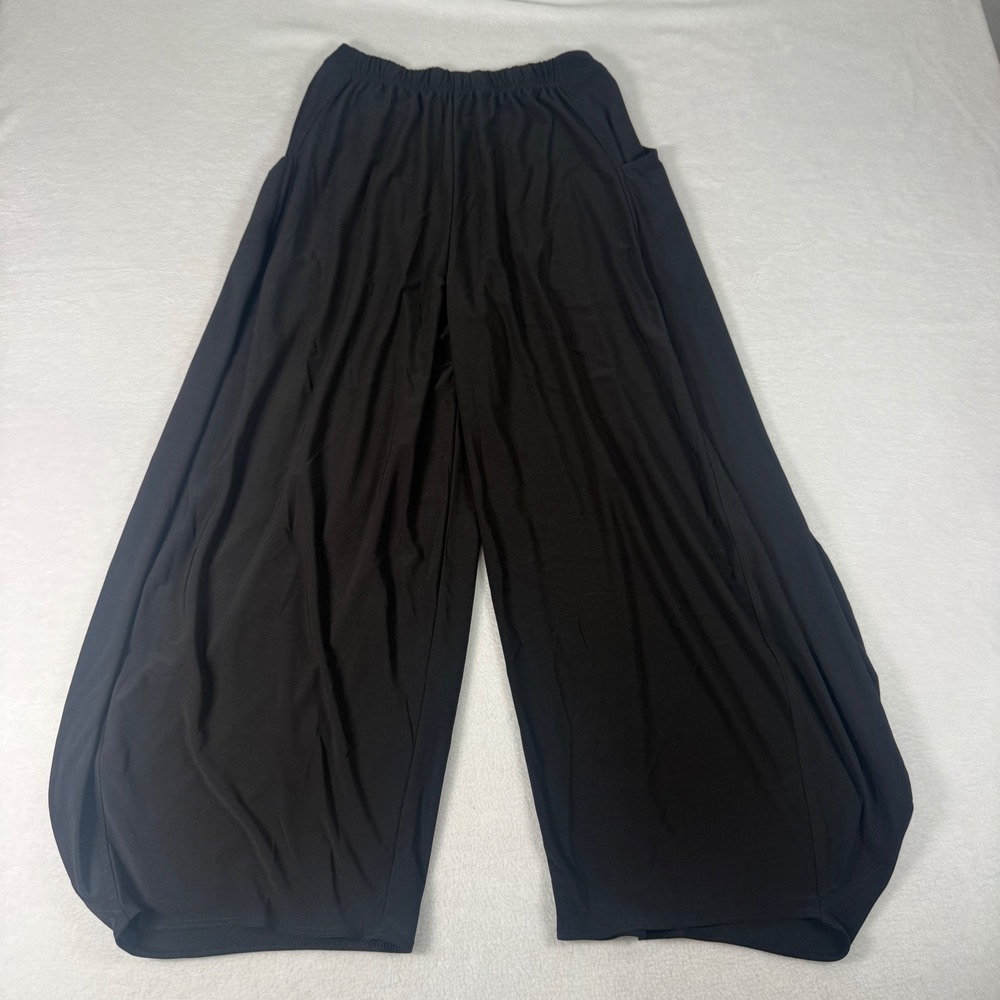 Sun Kim Wide Leg Pants Womens Size S Black Jersey Stretch Lagenlook Avant Garde - Picture 3 of 8